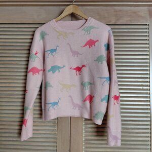 Cute Boxy Kawaii Pink Knitted Soft Sweater Printed Dinosaurs Pastel L